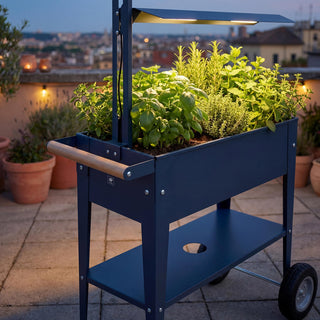 Carrito de jardín urbano: mesa de cultivo + lámpara de cultivo