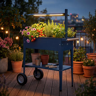Carrito de jardín urbano: mesa de cultivo + lámpara de cultivo